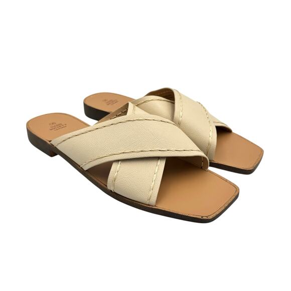 Oasis Society Neutral Cream Vegan Faux Leather Criss Cross Strappy Slide Sandals - Picture 5 of 12